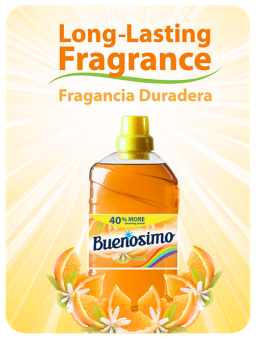 shelftalk showcasing a blind product, buenosimo dish soap, long-Lasting fragrnace, fragrancia duradera with citrus orange slices