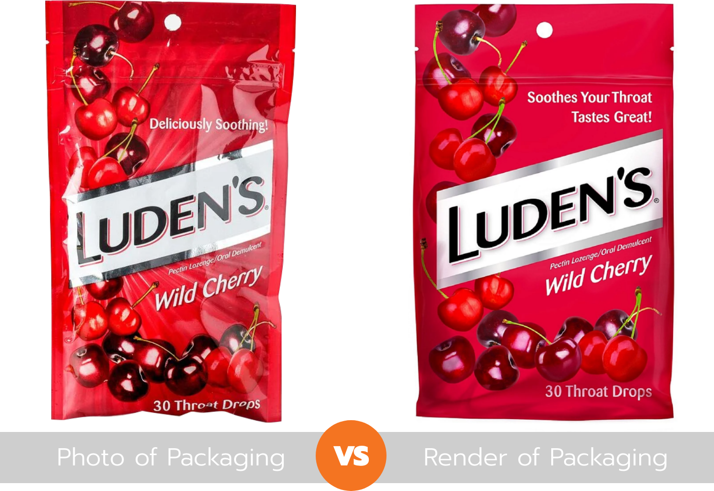 ludens cough drops glossy hard to read package versus a luden rendering