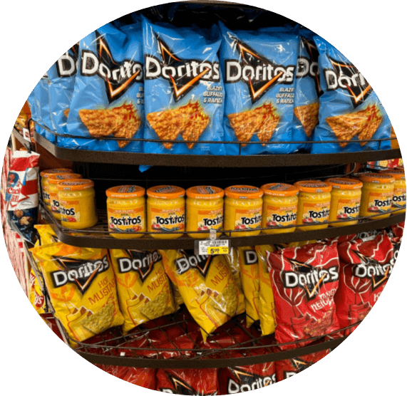 Chips and cheese dip on endcap